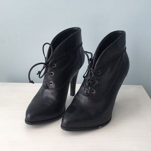Lace up black leather booties